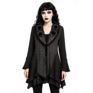 NWT Dolce Cabo Rabbit Fur Trimmed Elegant Floral Embellished Long Cardigan